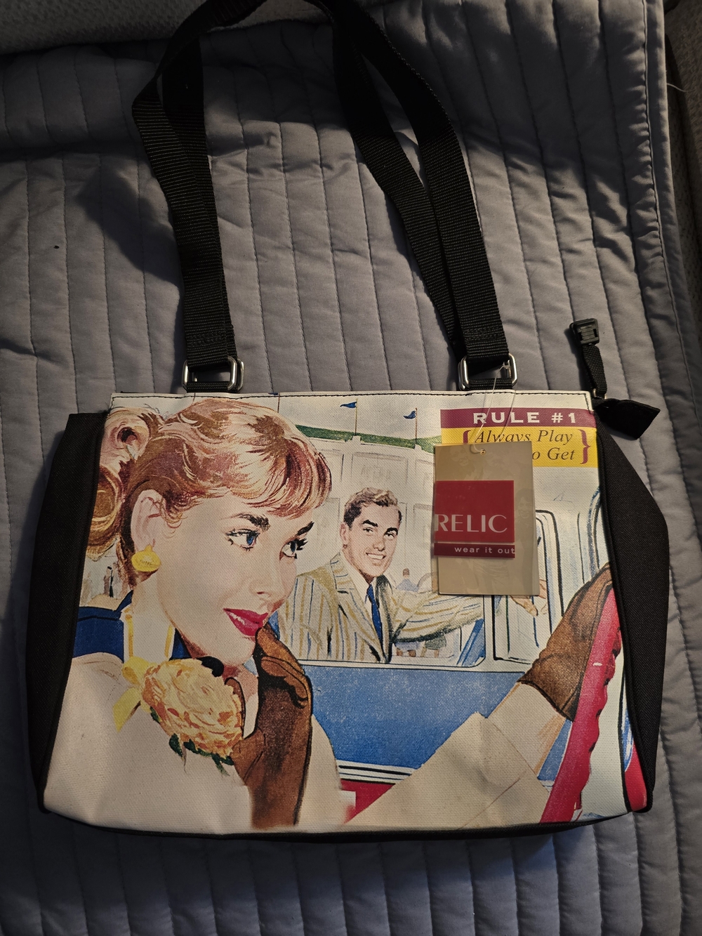 Relic Multi-Color Retro Illustration Shoulder Bag with Black Trim